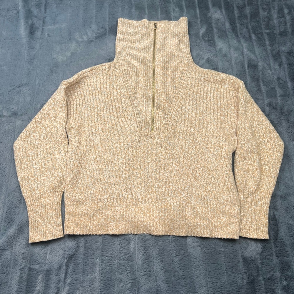 Loft Womens Marled Tan Quarter Zip Funnel Neck Sweater Size M 15506